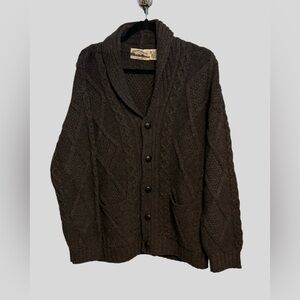 Aran Crafts 100% Merino Wool Shawl Collar Irish Knit Cardigan Gray Men’s M